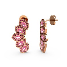Rodolit garnet ve pembe kuvars 925 ayar rose altın kaplama gümüş küpe