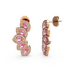 Swarovski ve pembe kuvars 8 ayar rose altın küpe