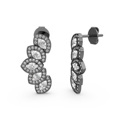 Lisa Mekik Küpe - Swarovski ve beyaz zirkon 925 ayar siyah rodyum kaplama gümüş küpe #5khybn