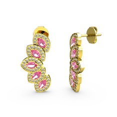 Lisa Mekik Küpe - Swarovski ve pembe kuvars 18 ayar altın küpe #6jpt4q