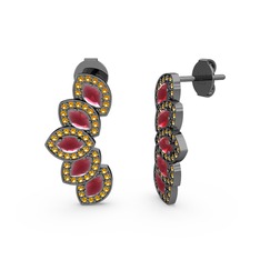 Lisa Mekik Küpe - Sitrin ve kök yakut 925 ayar siyah rodyum kaplama gümüş küpe #7syge9