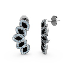 Lisa Mekik Küpe - Akuamarin ve siyah zirkon 18 ayar beyaz altın küpe #ahdoyx