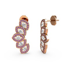 Lisa Mekik Küpe - Ametist ve beyaz zirkon 8 ayar rose altın küpe #bebcra