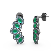 Lisa Mekik Küpe - Akuamarin ve kök zümrüt 925 ayar siyah rodyum kaplama gümüş küpe #brn3aa