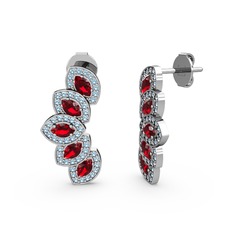 Lisa Mekik Küpe - Akuamarin ve garnet 18 ayar beyaz altın küpe #dyqhu8