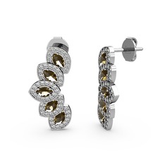 Swarovski ve dumanlı kuvars 8 ayar beyaz altın küpe