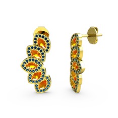 Lisa Mekik Küpe - Lab safir ve sitrin 18 ayar altın küpe #e7o48r