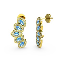 Swarovski ve akuamarin 18 ayar altın küpe