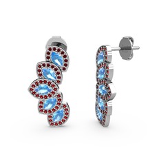 Garnet ve akuamarin 14 ayar beyaz altın küpe