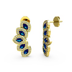 Swarovski ve lab safir 925 ayar altın kaplama gümüş küpe
