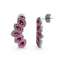 Rodolit garnet 18 ayar beyaz altın küpe