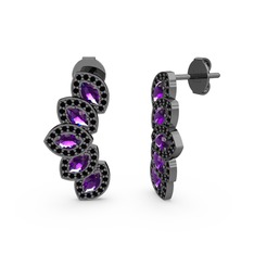 Lisa Mekik Küpe - Siyah zirkon ve ametist 925 ayar siyah rodyum kaplama gümüş küpe #gbkqpt