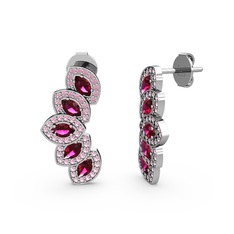 Pembe kuvars ve rodolit garnet 8 ayar beyaz altın küpe