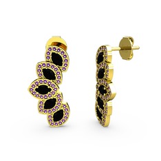 Lisa Mekik Küpe - Ametist ve siyah zirkon 8 ayar altın küpe #h77tkm