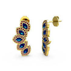 Rodolit garnet ve lab safir 18 ayar altın küpe