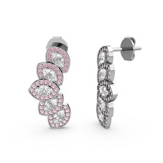 Pembe kuvars ve swarovski 8 ayar beyaz altın küpe