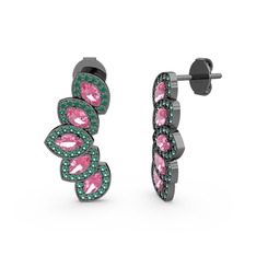 Yeşil kuvars ve pembe kuvars 925 ayar siyah rodyum kaplama gümüş küpe