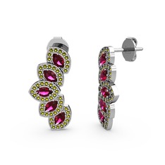 Peridot ve rodolit garnet 14 ayar beyaz altın küpe