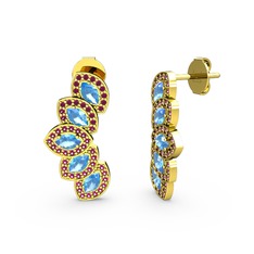 Lisa Mekik Küpe - Rodolit garnet ve akuamarin 14 ayar altın küpe #n36dfl