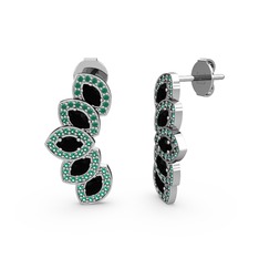 Lisa Mekik Küpe - Yeşil kuvars ve siyah zirkon 14 ayar beyaz altın küpe #oux0zv