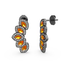 Lisa Mekik Küpe - Beyaz zirkon ve sitrin 925 ayar siyah rodyum kaplama gümüş küpe #p19mh