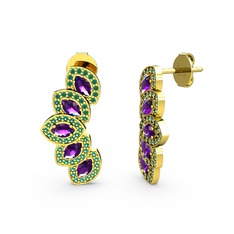 Lisa Mekik Küpe - Yeşil kuvars ve ametist 18 ayar altın küpe #pj53iq