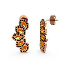 Lisa Mekik Küpe - Siyah zirkon ve sitrin 925 ayar rose altın kaplama gümüş küpe #psrlpg