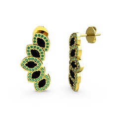 Lisa Mekik Küpe - Yeşil kuvars ve siyah zirkon 8 ayar altın küpe #qcp102