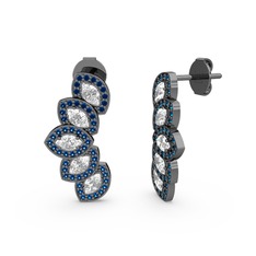 Lisa Mekik Küpe - Lab safir ve swarovski 925 ayar siyah rodyum kaplama gümüş küpe #ri9gdi