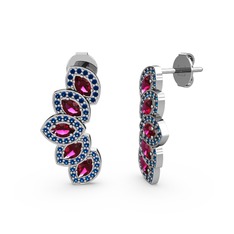 Lab safir ve rodolit garnet 14 ayar beyaz altın küpe