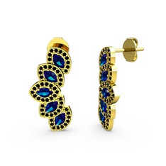 Lisa Mekik Küpe - Siyah zirkon ve lab safir 8 ayar altın küpe #tccpb9