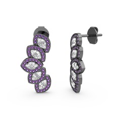 Lisa Mekik Küpe - Ametist ve swarovski 925 ayar siyah rodyum kaplama gümüş küpe #tehap7