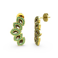 Lisa Mekik Küpe - Yeşil kuvars ve dumanlı kuvars 8 ayar altın küpe #u469i8