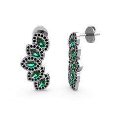 Lisa Mekik Küpe - Siyah zirkon ve yeşil kuvars 8 ayar beyaz altın küpe #uaazr9