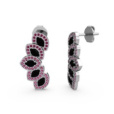 Rodolit garnet ve siyah zirkon 18 ayar beyaz altın küpe