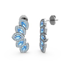 Akuamarin 14 ayar beyaz altın küpe