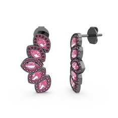 Rodolit garnet ve pembe kuvars 925 ayar siyah rodyum kaplama gümüş küpe