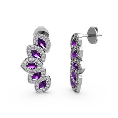 Lisa Mekik Küpe - Swarovski ve ametist 14 ayar beyaz altın küpe #wgvlkl