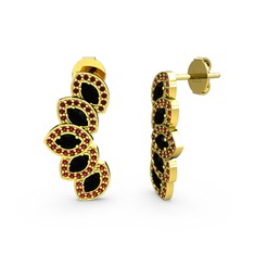 Lisa Mekik Küpe - Garnet ve siyah zirkon 8 ayar altın küpe #x75pqc