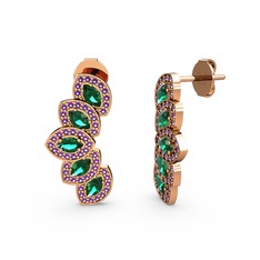 Ametist ve yeşil kuvars 925 ayar rose altın kaplama gümüş küpe