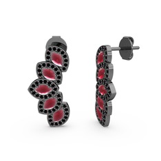 Lisa Mekik Küpe - Siyah zirkon ve kök yakut 925 ayar siyah rodyum kaplama gümüş küpe #za3lph