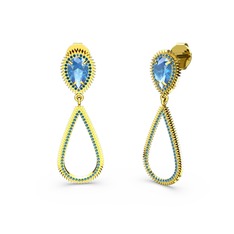 Elvin Damla Küpe - Lab safir ve akuamarin 14 ayar altın küpe #10anxdz