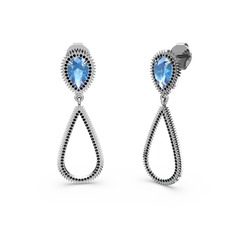 Elvin Damla Küpe - Siyah zirkon ve akuamarin 18 ayar beyaz altın küpe #10d3ftb