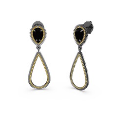 Elvin Damla Küpe - Sitrin ve siyah zirkon 925 ayar siyah rodyum kaplama gümüş küpe #116v3hr