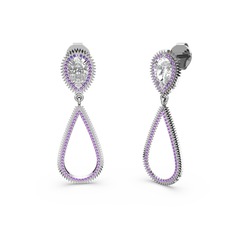 Elvin Damla Küpe - Ametist ve swarovski 8 ayar beyaz altın küpe #119hp0q