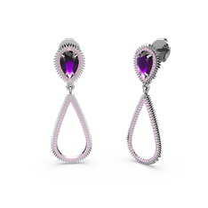 Elvin Damla Küpe - Pembe kuvars ve ametist 18 ayar beyaz altın küpe #12sydtv