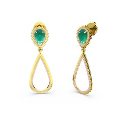 Elvin Damla Küpe - Pembe kuvars ve kök zümrüt 14 ayar altın küpe #149cd4h