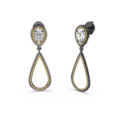 Elvin Damla Küpe - Sitrin ve beyaz zirkon 925 ayar siyah rodyum kaplama gümüş küpe #14eemfq