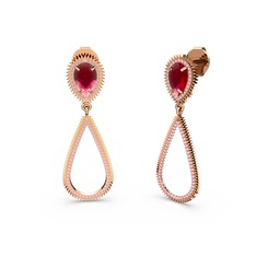 Elvin Damla Küpe - Pembe kuvars ve kök yakut 8 ayar rose altın küpe #14t0lap