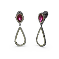 Elvin Damla Küpe - Peridot ve rodolit garnet 925 ayar siyah rodyum kaplama gümüş küpe #167ejmh